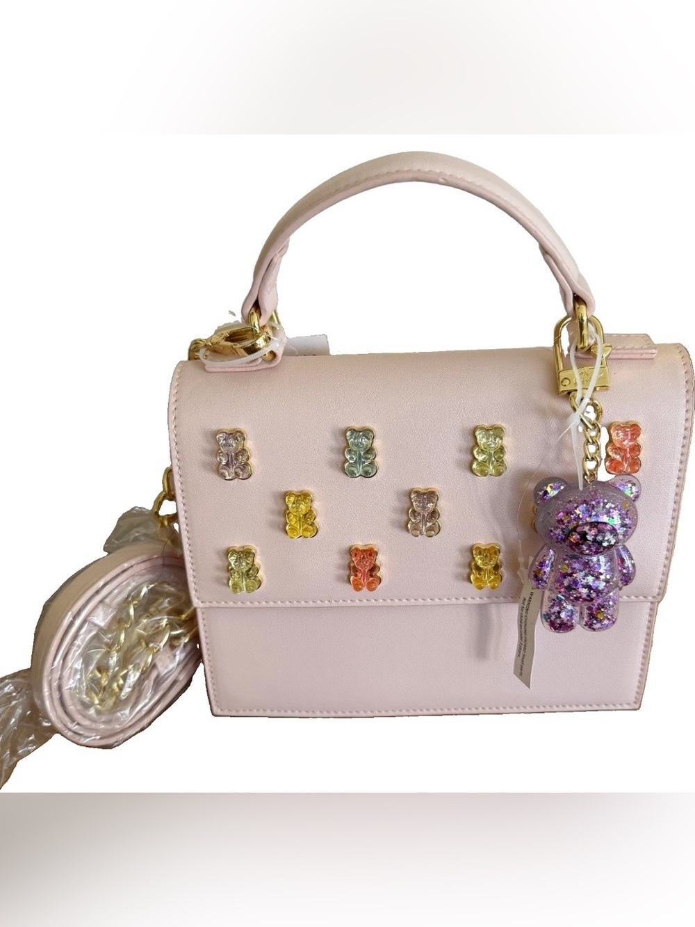 Betsey Johnson Blush Top-Handle Satchel with Multicolor Gummy Bear Accents